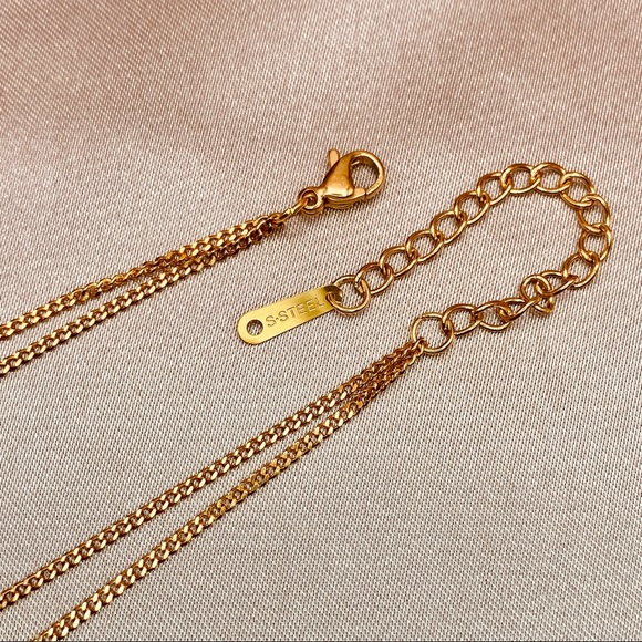 18K Gold Dainty layered necklace Curved Bar Engraved Can’t take my eyes off you. - Picture 8 of 13